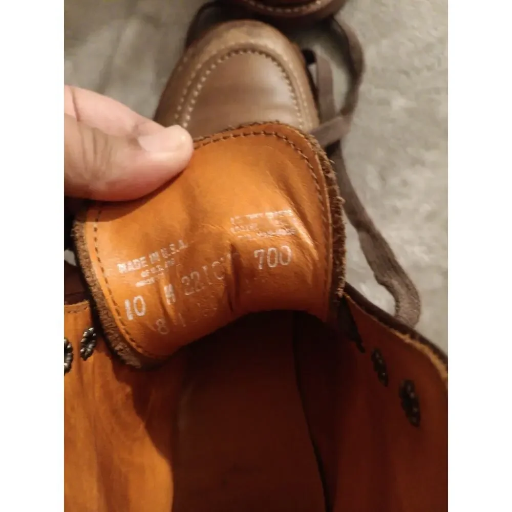 Frye Men's Boots WALTER Sz 10 Lace-Up USA Made Tan Brown Moc Toe Leather 81701